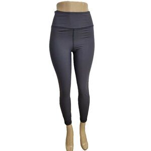 Women's High-Waisted Gray Leggins With Pocket Back, Black Side Striped S,M,L